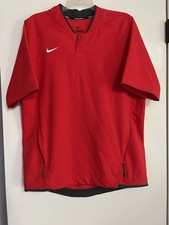Nike Baseball V-Neck Red Jacket Men's Adult Size Medium Windshirt Button Collar
