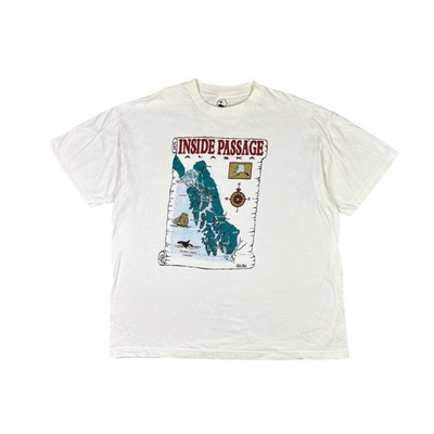 Vintage Caribbean Dream Inside Passage Alaska Map T-Shirt White XL Juneau 90s