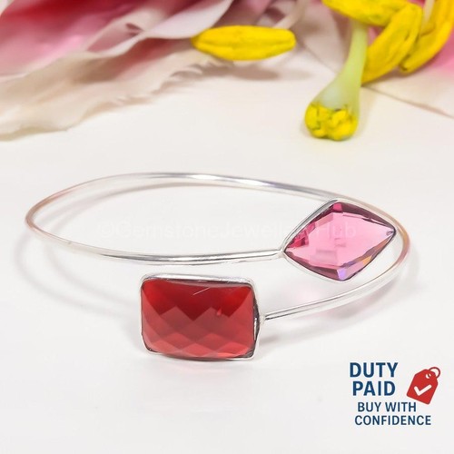 Christmas Sale Genuine Red Garnet Ethnic Mother January Birth Cuff 925 Silver - Picture 3 of 11