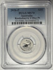 2026 P Australia $15 Kookaburra 1/10oz Platinum PCGS MS70 PERFECT PLATINUM