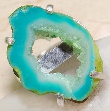 Natural Geode Cluster Druzy 925 Sterling Silver Ring Jewelry Sz 6.5 B18-9