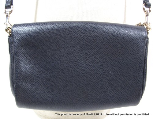 COACH NAVY BLUE Pebbled LEATHER CROSS-BODY BAG w/ GOLD CHAIN HANDLE OPTION Small - Picture 6 of 7