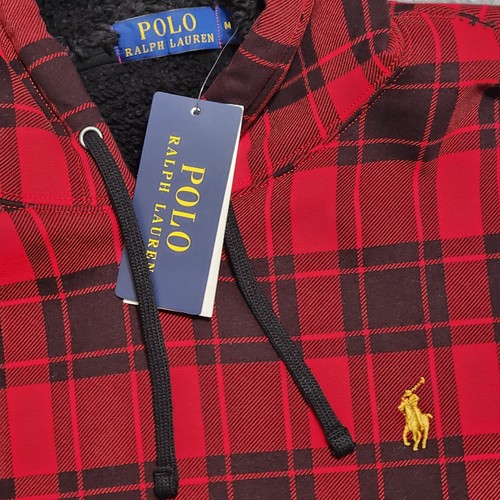 Polo Ralph Lauren Men's Red Tartan Plaid Sherpa Fleece Lined Hoodie Medium New - Picture 2 of 11