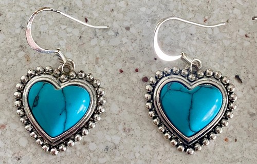 Lot 5 Dangle Earrings Silver Tone Drop Boho Enamel Beaded Hearts Seashell VTG - Picture 2 of 8
