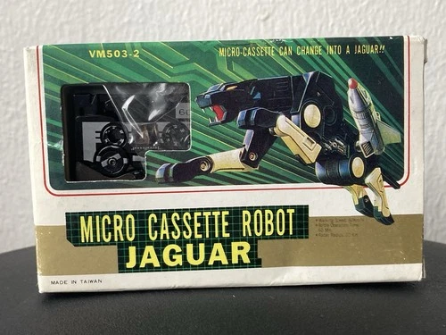 Vtg Micro Cassette Robot Transformer JAGUAR In Box Mini Change 1980s Toy WOW