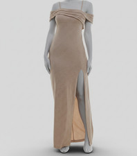 Pear Culture Women's Beige Glitter Print Asymmetric Gown Dress Juniors' Sz 13/14