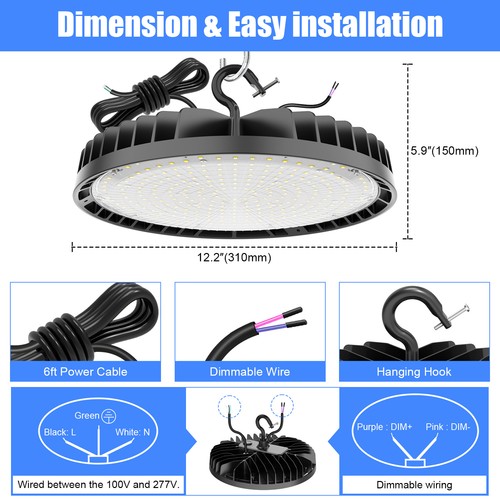 240W LED UFO High Bay Light Factory Warehouse Ceiling Hanging Fixture Lamp 5000K - Picture 3 of 10