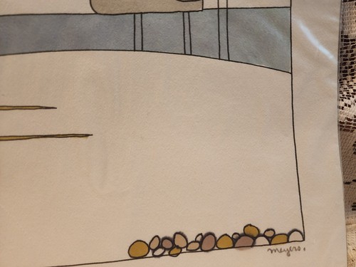 Vintage Aquarell oder Druck Strandvögel auf einer Monterey Düne signiert Meyers - Bild 7 von 8