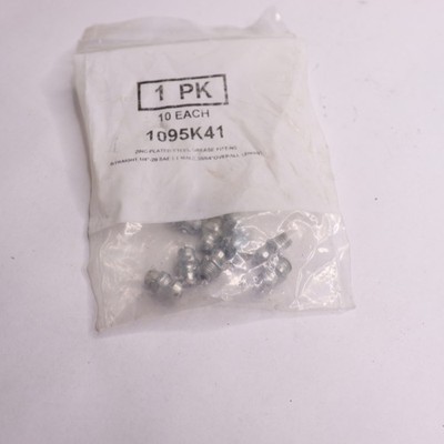 (10-Pk) Grease Fitting Straight Zinc Plated Steel 1/4''-28 1095K41