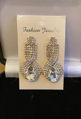Gold Tone Rhinestone Drop Dangle Earrings For Pierced Ears In Gold Tone