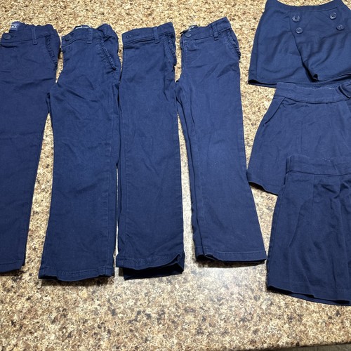 Girls 7Pc Lot School Uniform Navy Skorts Pants 4T Good Condition Clean