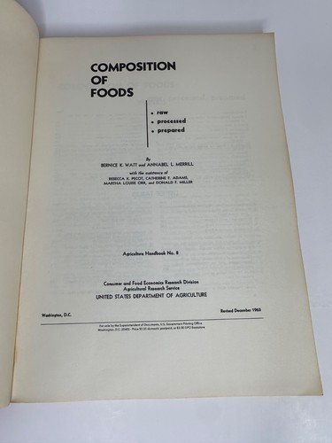 Composition of Foods Agriculture Handbook US Dept 1963 - Imagen 2 de 6