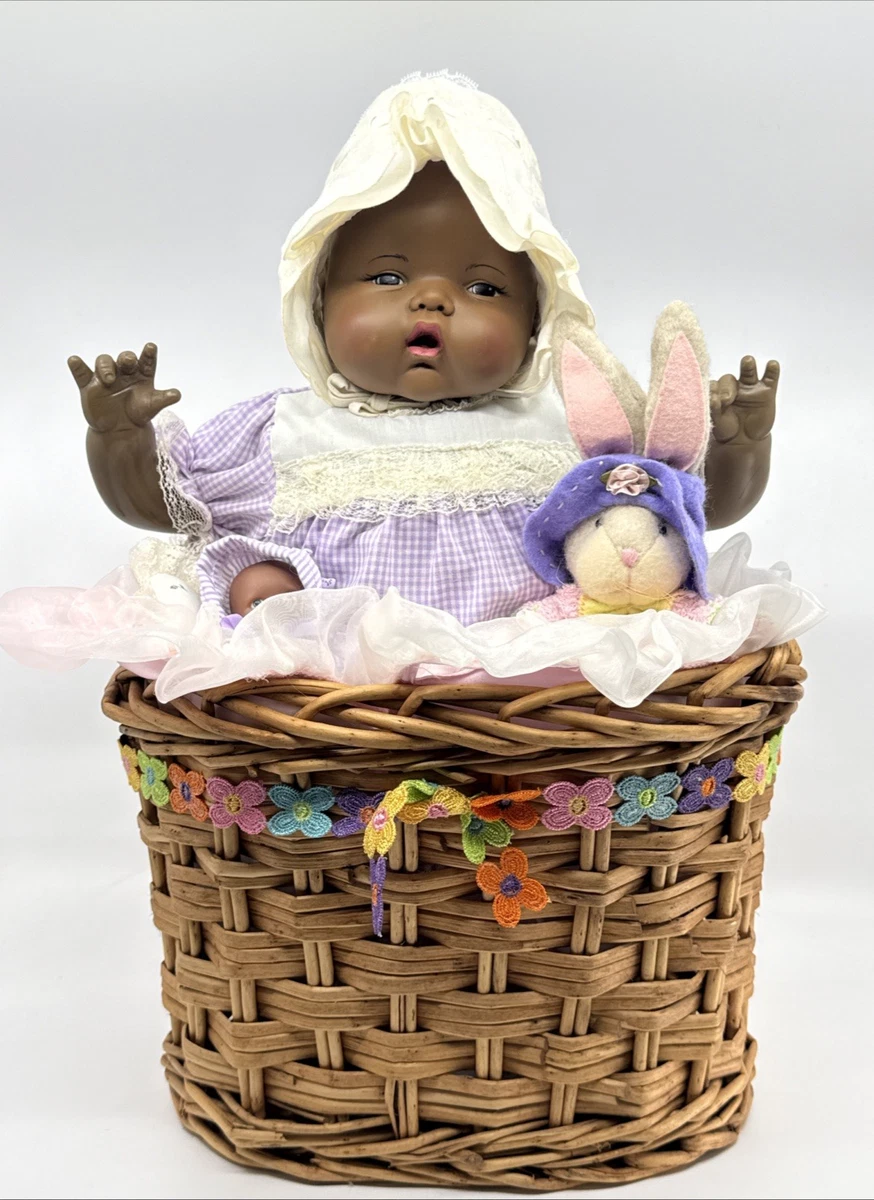 Vintage African American Black Ideal Thumbelina 18" Cloth Body Doll 1980’s
