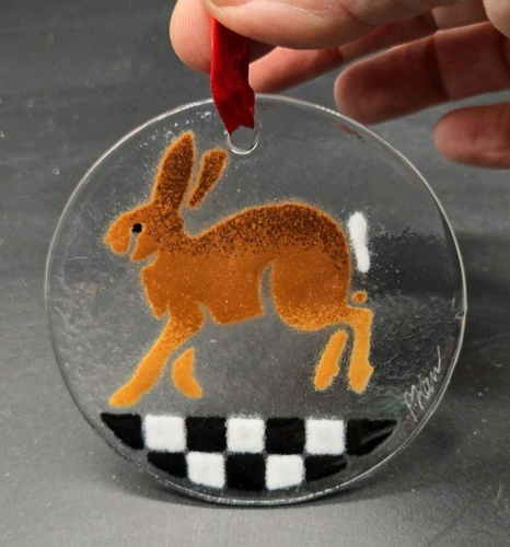 Peggy Karr Signed Fused Art Glass RABBIT Ornament Sun Catcher Handmade in USA - Bild 1 von 4