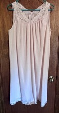 Vintage Shadowline PINK Size L Nylon Nightgown Sleeveless Gown Lace Trim