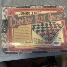 Jumbo 3 In 1 Checker Rug Game Reversible Tic Tac Toe USA Made NEW