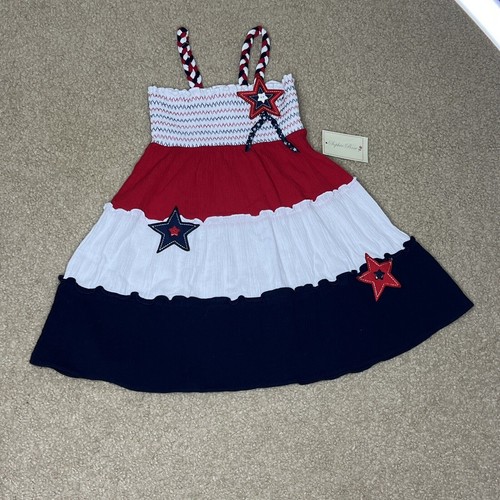 NEW Sophie Rose Girls Size 5 Dress Smocked Patriotic Stars Red White Blue - Picture 2 of 7