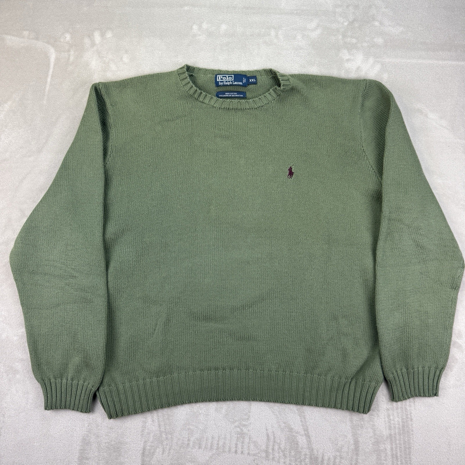 Polo Ralph Lauren Men’s Sweater XXL Green Cotton Knit Crewneck Y2K Preppy thumbnail 2