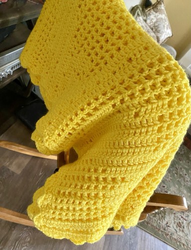 Crocheted Afghan/Throw Handmade-Rabbit Pattern-Sunshine Yellow-44”x 54” - Picture 3 of 3