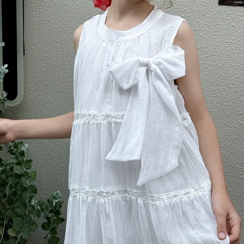 Ruffle Summer Cake Dress Large Bow Teens Long Dress Girls Princess Dress Party - Picture 5 of 14