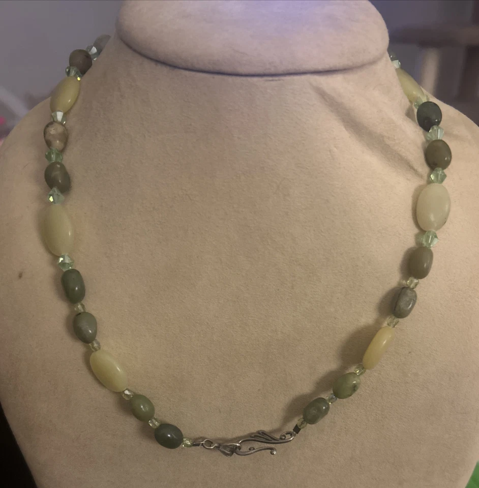 "Collar de 20"" con cuentas colgante de plata esterlina prehnita cristal jade australiano" Foto 2 de 4