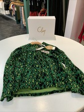 New Mini Rodini Leopard Velour Half Zip Sweater Green Ages 2-3 Years