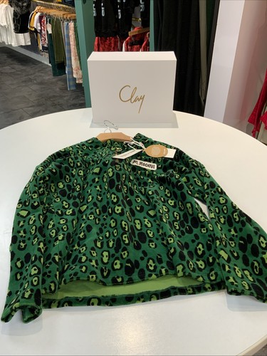New Mini Rodini Leopard Velour Half Zip Sweater Green Ages 2-3 Years - Picture 1 of 4
