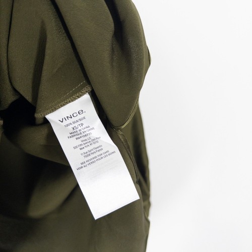 Vince Band Collar Silk Blouse Size XS NEW Olive Green Long Sleeve - Picture 20 of 22
