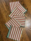 Set of Six 8” Square Red Green & White Stripe Cloth Napkins Christmas Holiday