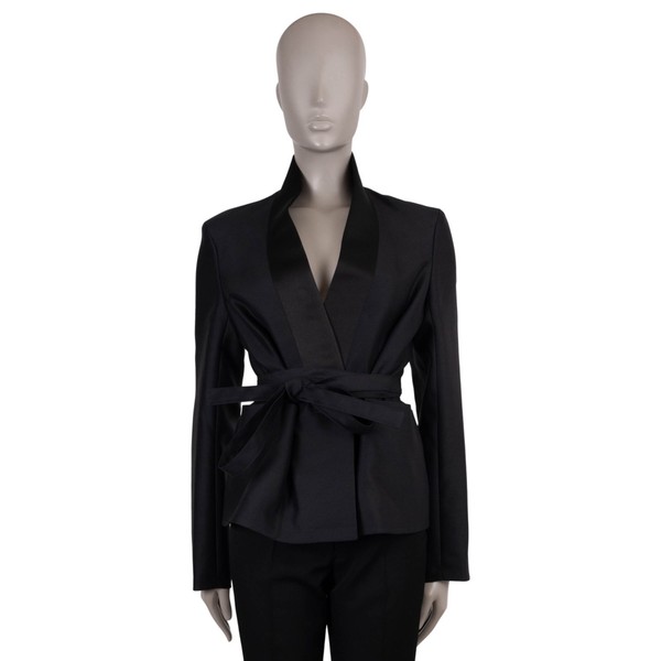 72249 auth CHRISTIAN DIOR black wool & silk 2023 BELTED PALTO Jacket 40 M