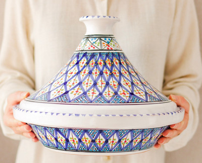 Hand-Painted Tunisian Tagine 32cm | Decorative Ceramic Serving Dish Gift