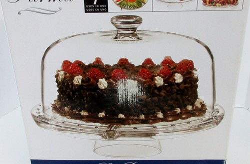 Parma Luigi Bormioli Footed Glass Cake Plate With Dome / Good Condition With Box - Picture 3 of 11