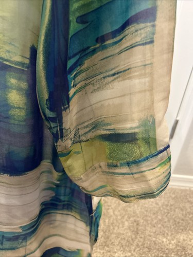 CHICO'S Tunic Blue Teal Sheer Blouse Button Down Abstract Artsy 12 Size 3 - Picture 5 of 5