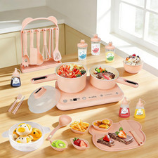 Montessori Kids Cooking Set Real, Mini Kitchen for Girl Chef Ages 8-12 Pink