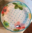 Pioneer Woman Turquoise Vintage Floral Bloom Dinner Plates Set  Of 8 Pre -Owned