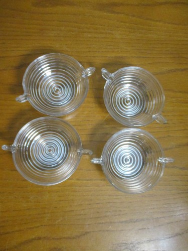 Set of 4 - Vintage Anchor Hocking Manhattan Clear Ribbed Glass Berry Bowl Set - Picture 3 of 9