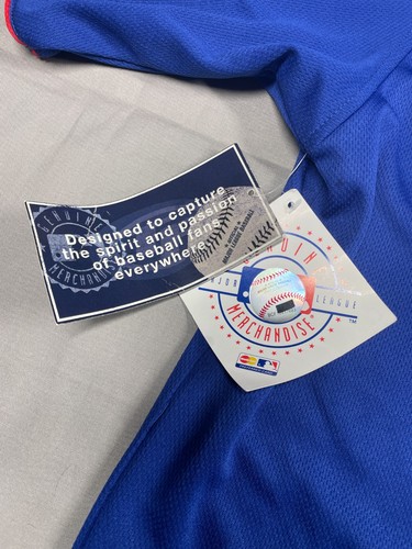 True Fan - Texas Rangers MLB maglia da baseball giovane piccola blu rosso gessato, nuova con etichette - Foto 3 di 5