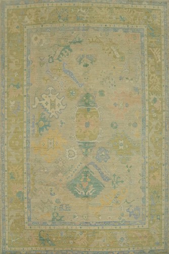 Alfombra turca Oushak de lana verde claro tinte vegetal alfombra hecha a mano 9x12 - Imagen 1 de 13