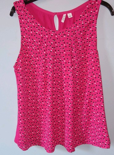 Elle Blouse Womens Pink Polka Dot Sleeveless Lightweight Tank Top Sz L