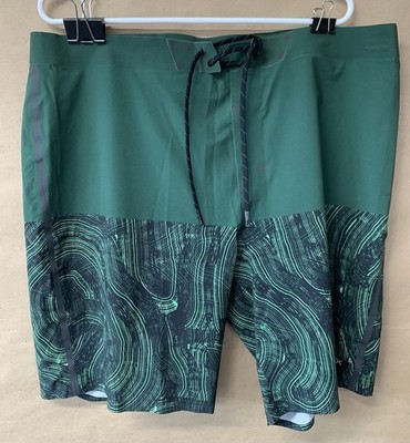 Outerknown Mens Size 38 Stitchless Board Shorts Green Black Geometric Design