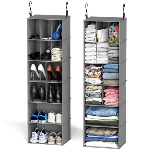 2 Pack Hanging Closet Organizer and Storage with Dividers, 24 Compartments Ha...