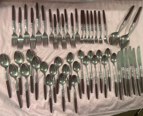 51 Pc Northland Oneida? MCM Flatware Napa Valley Japan Stainless Brown Handle - Bild 2 von 23