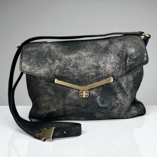 Botkier Crossbody Bag Black Pewter Metallic w/Gold Tone Hardware Purse Y2K - Picture 1 of 13