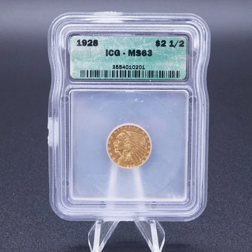 US 1928 Indian Head $2.50 Gold Quarter Eagle ICG MS63 $2.50 Coin BU