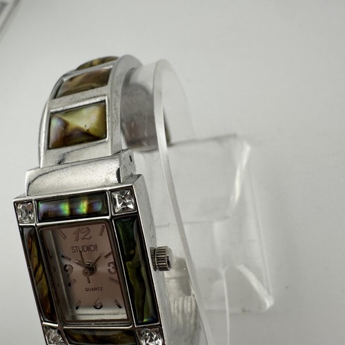 Studio Bangle Watch Abalone Inlay Tank 21mm Womens Size 6.5" - Has New Battery - Picture 8 of 11