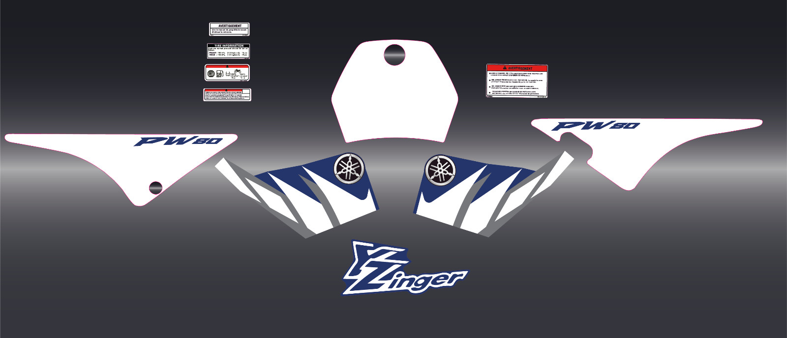 Autocollant moto cross Yamaha PW80 avec vinyle haute resistance YZinger