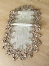 Doily Boutique Table Runner Champagne Gold Lace and Antique White Fabric 18x53