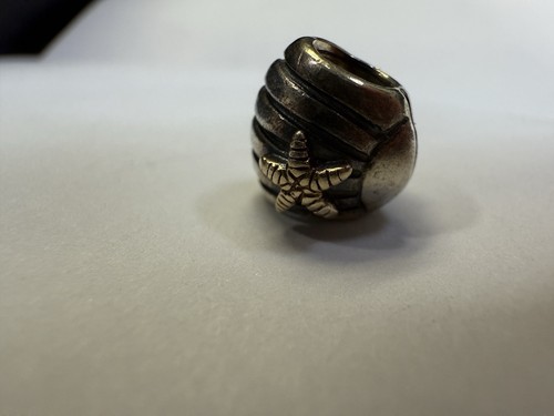 Authentic Pandora Sterling Silver 14k Gold Starfish Seashell Charm ALE. 2.8g