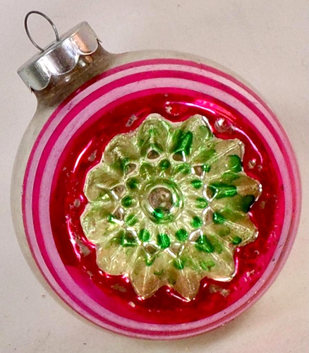 Franke Christmas Ornament Double Reflector Indent Pink Green Silver Glass #703 - Picture 6 of 10