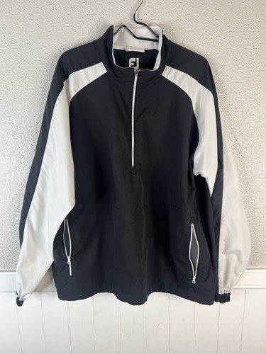 FJ FootJoy Windbreaker Jacke Herren Größe XL Schwarz Langarm 1/4 Zip Golf